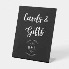 Schwarz-weiße Monogram Floral Wedding Cards & Gift Sockelschild