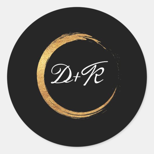 Schwarz-weiße Monogram Gold Ring Initials Minimal Runder Aufkleber (Vorderseite)
