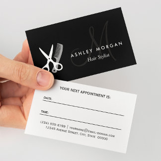 Schwarz-weiße Monogram Haarstylist-Terminkarte Terminkarte