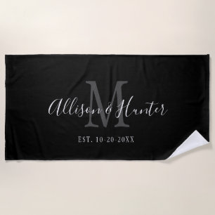 Schwarz-weiße Monogram-Hochzeit Personalisiert Strandtuch