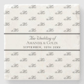 Schwarz-weiße Monogramm erste Hochzeit Speichern S Steinuntersetzer (Vorderseite)