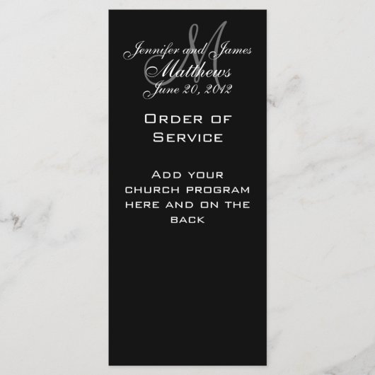 Schwarz-weiße Monogramm-Hochzeitsprogramme Programm (Vorderseite)