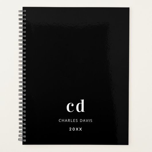 Schwarz-weiße Monogramm-Initialen 2026 Planer (Vorderseite)