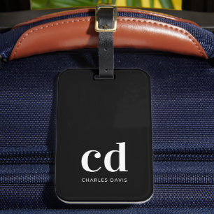 Schwarz-weiße Monogramm-Initialen elegant, modern Gepäckanhänger