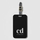 Schwarz-weiße Monogramm-Initialen elegant, modern Gepäckanhänger (Vorderseite Vertikal)