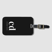 Schwarz-weiße Monogramm-Initialen elegant, modern Gepäckanhänger (Vorderseite (Horizontal))
