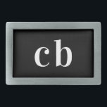Schwarz-weiße Monogramm-Initialen elegant, modern Rechteckige Gürtelschnalle<br><div class="desc">Klassischer schwarzer Hintergrund und weißer Text. Personalisieren Sie Ihre Monogramm-Initialen und fügen Sie sie hinzu.</div>