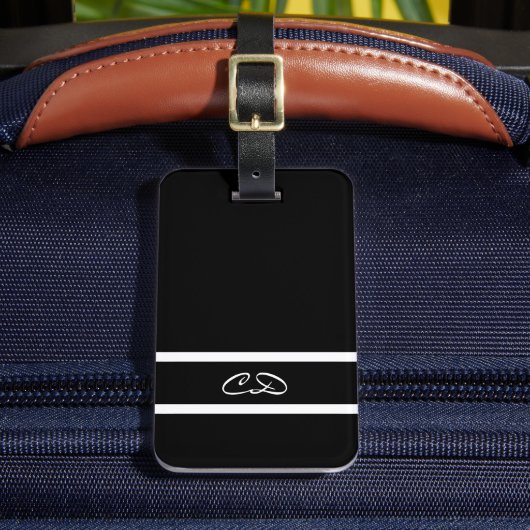 Schwarz-weiße Monogramm-Initialen Gepäckanhänger (Vorderseite Insitu 2)