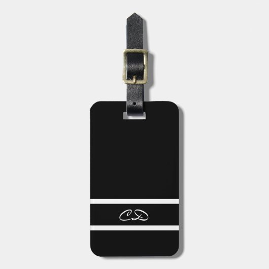 Schwarz-weiße Monogramm-Initialen Gepäckanhänger (Vorderseite vertikal)