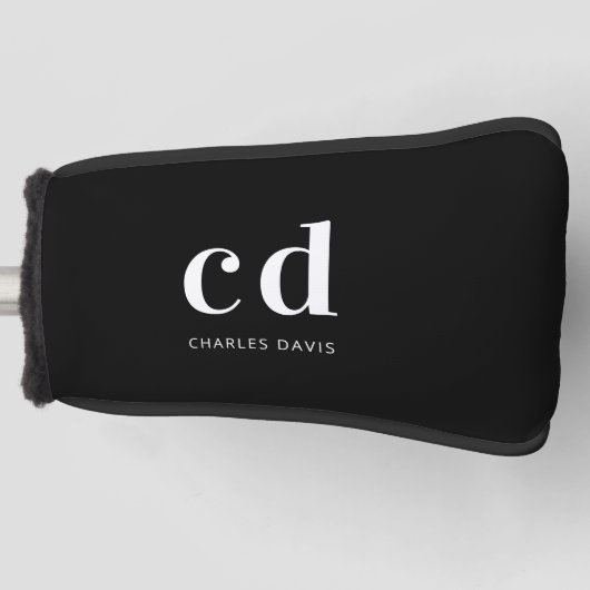 Schwarz-weiße Monogramm-Initialen minimalistisch Golf Headcover (Vorderseite)