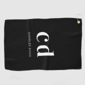 Schwarz-weiße Monogramm-Initialen minimalistisch Golfhandtuch (Horizontal)