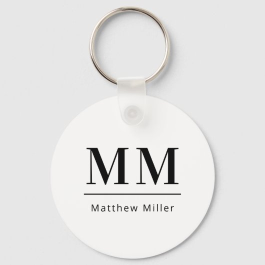Schwarz-weiße Monogramm-Initialen minimalistisch Schlüsselanhänger (Rückseite)