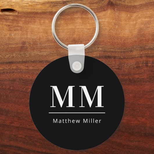 Schwarz-weiße Monogramm-Initialen minimalistisch Schlüsselanhänger (Vorderseite)