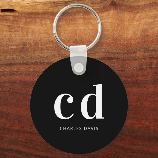 Schwarz-weiße Monogramm-Initialen minimalistisch Schlüsselanhänger (Rückseite)