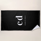 Schwarz-weiße Monogramm-Initialen minimalistisch Strandtuch (Vorderseite)