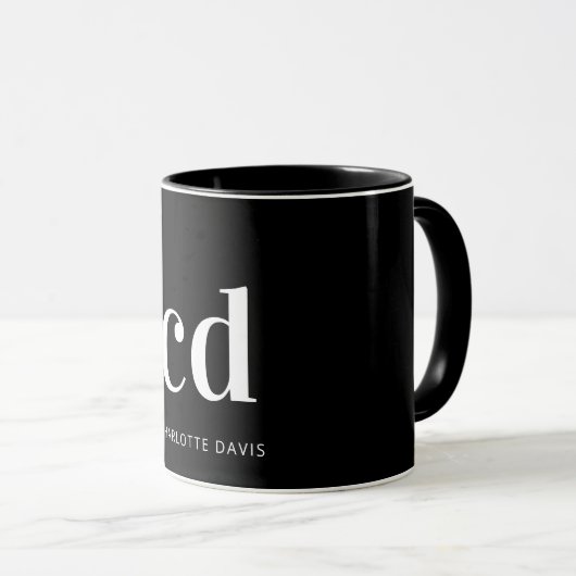 Schwarz-weiße Monogramm-Initialen modern Tasse (VorderseiteRechts)
