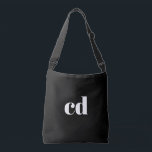 Schwarz-weiße Monogramm-Initialen modern Tragetaschen Mit Langen Trägern<br><div class="desc">Ein klassisch schicker schwarzer Hintergrund. Personalisieren und fügen Sie Ihre Monogramm-Initialen mit weißen Blockbuchstaben hinzu. Modern,  trendig und einfach.</div>