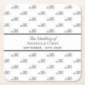 Schwarz-weiße Monogramm-Initialen Rechteckiger Pappuntersetzer (Vorderseite)