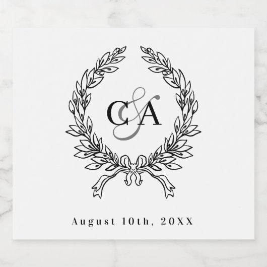 Schwarz-weiße Monogramm-Initialen Schaumweinetikett (Einzelnes Label)