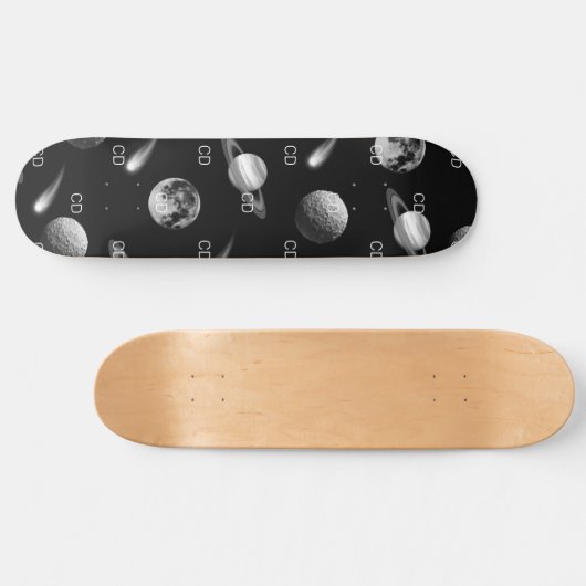 Schwarz-weiße Monogramm-Initialen Skateboard (Horizontal)