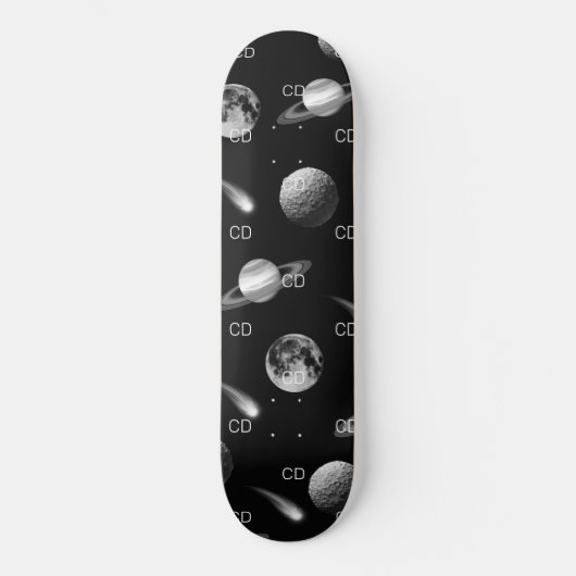Schwarz-weiße Monogramm-Initialen Skateboard (Vorderseite)