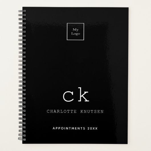 Schwarz-weiße Monogramm-Initialgeschäft 2026 Planer (Vorderseite)