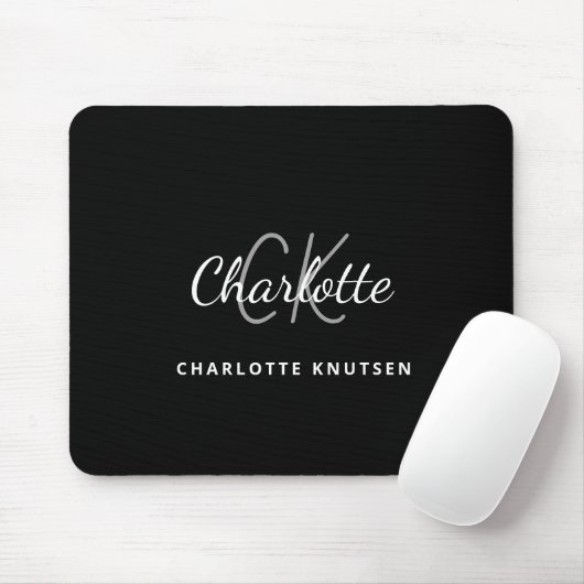 Schwarz-weiße Monogramm-Initittien Name minimalist Mousepad (Mit Mouse)