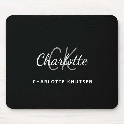 Schwarz-weiße Monogramm-Initittien Name minimalist Mousepad (Vorne)