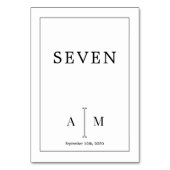 Schwarz-weiße Monogramm-Minimal-Hochzeitgrenze Tischnummer (Rückseite)