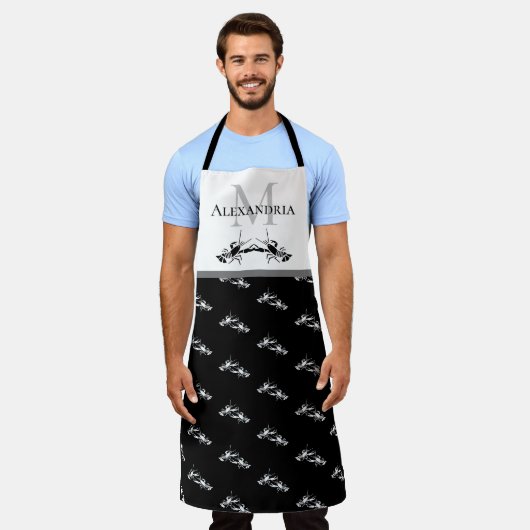 Schwarz-weiße Monogramm Name Lobster Muster Schürz Schürze (Getragen)