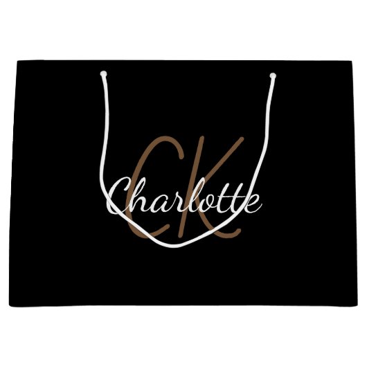 Schwarz-weiße Monogramm-Namensschrift modern Große Geschenktüte (Vorderseite)
