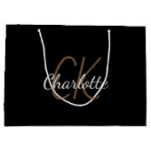 Schwarz-weiße Monogramm-Namensschrift modern Große Geschenktüte (Rückseite)