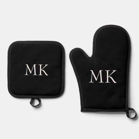 Schwarz-weiße Monogramm Ofenhandschuh & Topflappen-Set (Vorderseite)