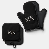 Schwarz-weiße Monogramm Ofenhandschuh & Topflappen-Set (Vorderseite/Rückseite)