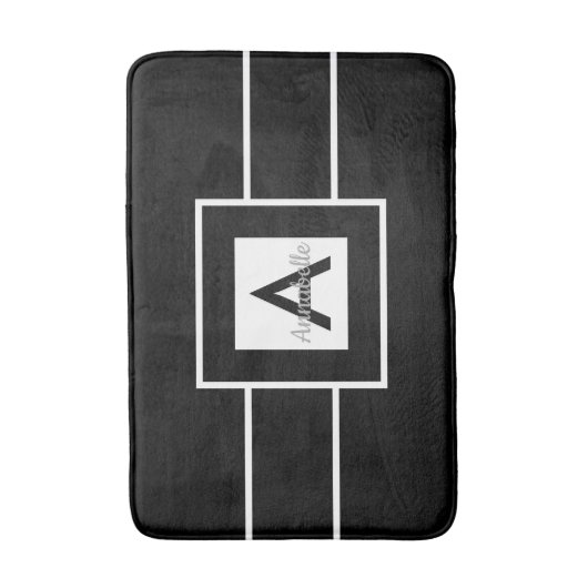 Schwarz-weiße Monogramm Personalisiert Badematte (Vorderseite Vertikal)