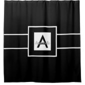 Schwarz-weiße Monogramm Personalisiert Duschvorhang (Vorderseite)