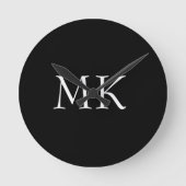 Schwarz-weiße Monogramm Runde Wanduhr (Vorderseite)