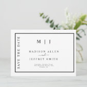 Schwarz-weiße Monogramm Save the Date Minimalistis Ankündigung (Stehend Vorderseite)