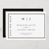 Schwarz-weiße Monogramm Save the Date Minimalistis Ankündigung (Vorne/Hinten)