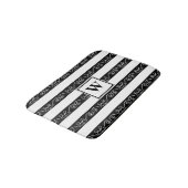 Schwarz-weiße Monogramm-Streifen Badematte (Schrägansicht)