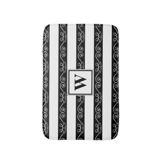 Schwarz-weiße Monogramm-Streifen Badematte (Vorderseite Vertikal)