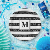 Schwarz-weiße Monogramm-Streifen Pappteller (Party)