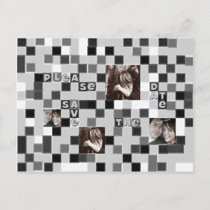 Schwarz-weiße Mosaik-Save-the-Date-Postkarte Ankündigungspostkarte