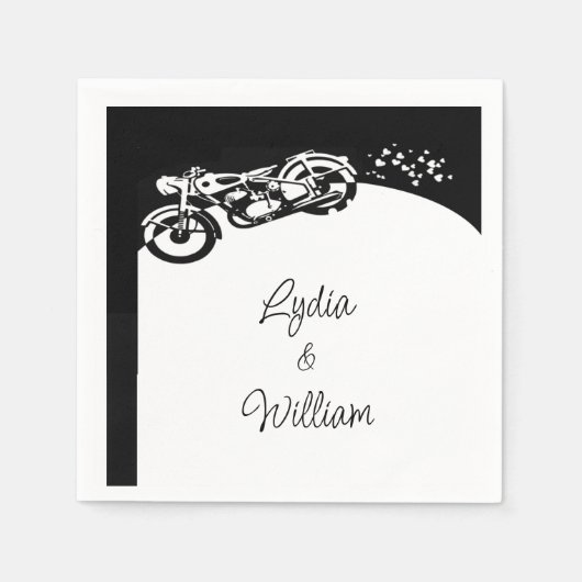 Schwarz Weiße Motorrad Braut Hochzeit Serviette (Vorderseite)