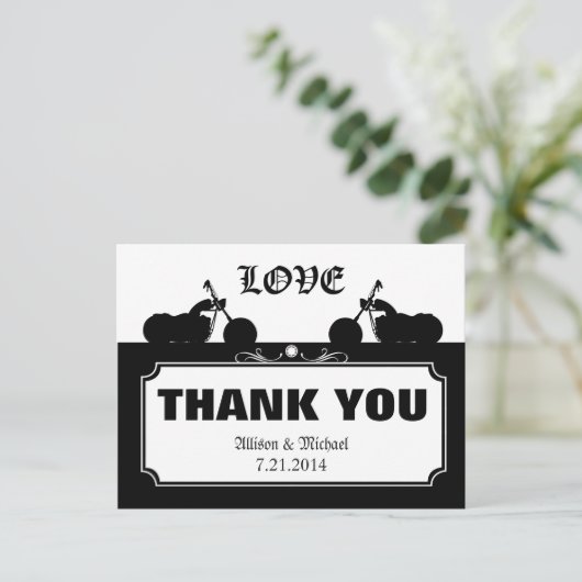 Schwarz-weiße Motorrad-Silhouette Vielen Dank Postkarte (Stehend Vorderseite)