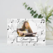 Schwarz-weiße Musiknote Muster Musicisches Foto Dankeskarte (Stehend Vorderseite)