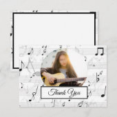 Schwarz-weiße Musiknote Muster Musicisches Foto Dankeskarte (Vorne/Hinten)