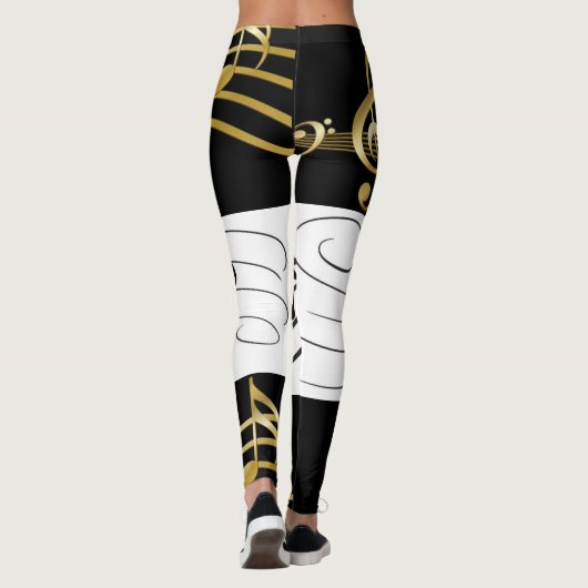 Schwarz-weiße Musiknoten Leggings (Rückseite)