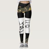 Schwarz-weiße Musiknoten Leggings (Vorderseite)