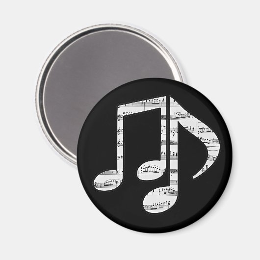 Schwarz-Weiße Musiknoten Magnet (Vorderseite/Rückseite)